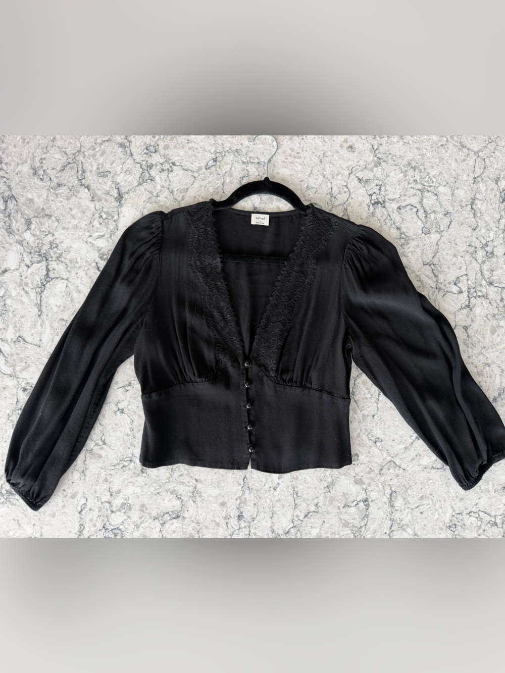 Black Lace-Trim Blouse